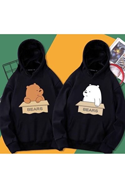 donamod Hanorac combinat cu glugă neagră, unisex, ursuleț, urs, cuplu de dese...