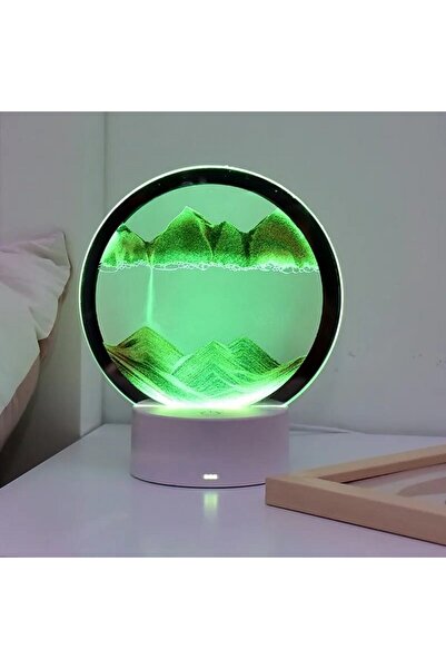 HediyeFilesi 3D Led Işıklı Kum Saati Gece Lambası 7 inç Kum Sanatı Ev Ofis Dekorasyonu Yeşil