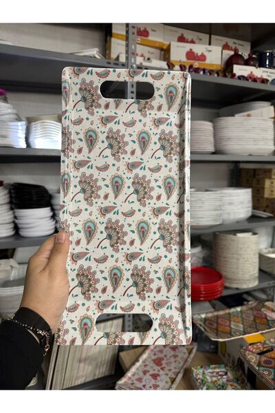 Hibana Melamine Tray with Handle and Patterned Motif Pattern 4.Hia