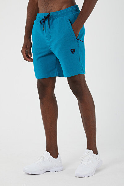 UNIQROY Erkek Şort Turkuaz Mavi Regular Fit Esnek Belli Fermuarlı Yan Ve Arka...