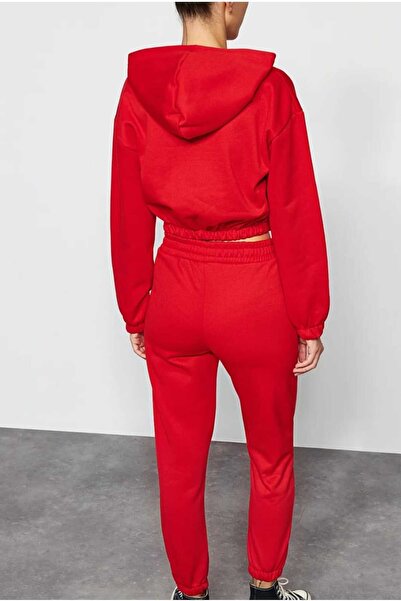 aryam butik Kadın Kapüşonlu Crop Üstlü Paçası Lastikli GÜNLÜK 3 İplik İçi Polarlı Şardonlu Basic Eşofman Takım