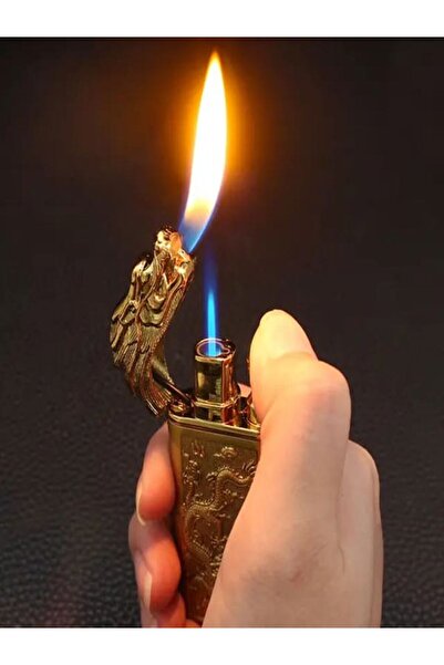 HK GİFT SHOP Ejderha Alevi Ejderha Figürlü Çift Alev Çakmak Yeni Tasarım Ejderha Çakmak