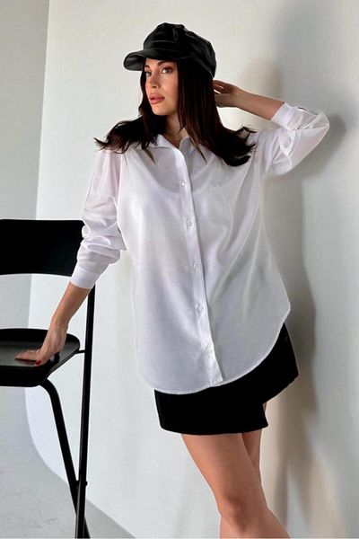 bb butik basic Cămașă de bază lungă oversize albă de damă