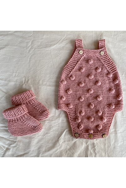 Hobihanem Tuhafiye Bebek El Yapımı Örgü Tulum-çorap Set Pembe