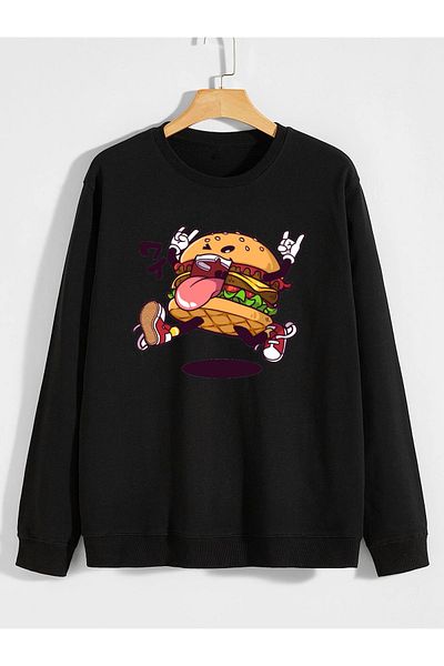 karikatürstore hamburger print 0 collar (bicycle collar) sweatshirt