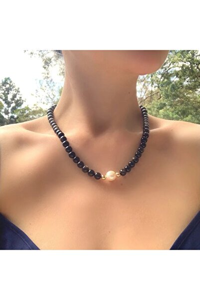 Hazeran accessories Gerçek Akik Taşlı İncili Kolye