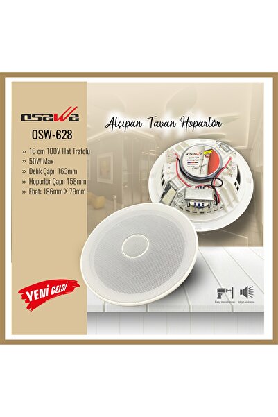 OSAWA Osw-628 16cm 50 Watt 2 Yollu (Tweteer'li) Hat Trafolu Gömme Alçıpan Asm...