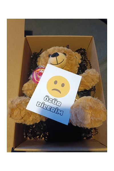 Nostalji Kutusu Candy Toy Plush Bear 25 cm & Design Card Happy Gift Box