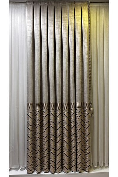 Fon Dünyası Panel Background Curtain Light Mink Golden Yellow Spiral Pattern (Single Wing)