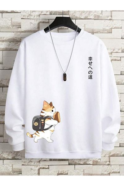 Khione Φούτερ με κουκούλα Unisex CAT Printed Oversize