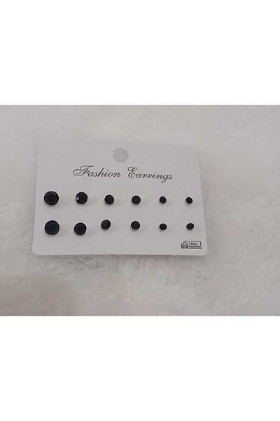 GizliSüs Set of 6 Black Crystal Jewelled Earrings