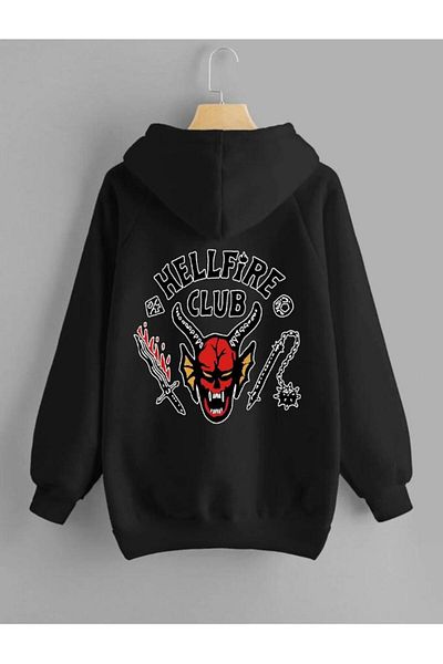 Massgai Hanorac cu glugă supradimensionat unisex cu imprimeu Hellfire Club