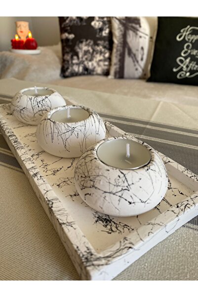 MorVilla Ev Dekorasyon 3'lü Mumluk Set,dekoratif Mumluk,hediyelik Eşya,tealig...