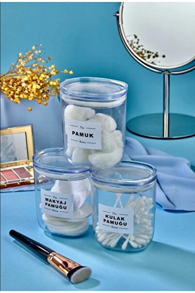 ŞAKİLATA CONCEPT صندوق تخزين قطني للأذن والقطن والمكياج مكون من 3 قطع