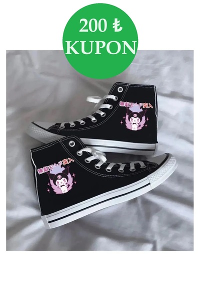 Ymn ayakkabı Günlük Keten Chinese Kuromi Baskılı Siyah Uzun Sneaker Canvas Spor Ayakkabı