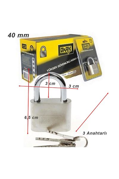 Neler Geldi Neler Dark 40 mm Padlock Stainless with 3 KEYS