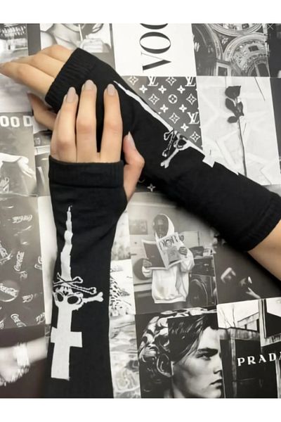 Bonapart Unisex Fashion Fashion Μαύρο Anime Γοτθικά καρό γάντια μανίκια