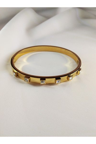 LİLYA AKSESUAR Brand Model Jewelled Steel Cuff Bracelet