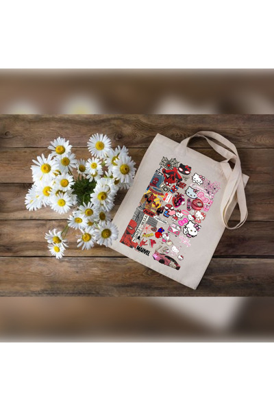 Boom town Spiderman hello kitty2 PassionisDESIGN υφασμάτινη τσάντα