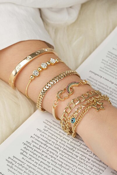 Richard Jewell KADIN 5 Lİ KOMBİN ORİJİNAL ALTIN KAPLAMA BİLEKLİK SETİ