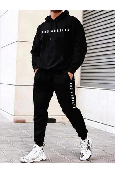 Khione Unisex Los Angeles Printed Hooded Bottom-Top Set Cotton Tracksuit Set