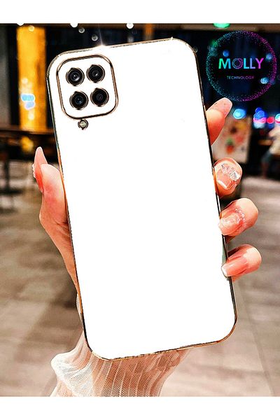 Molly Technology حافظة سيليكون فاخرة لهاتف سامسونج جالاكسي A12 بحواف بيضاء لؤلؤية مع تفاصيل ذهبية