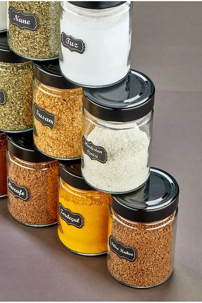ŞAKİLATA CONCEPT 12-Piece Labeled Glass Spice Jar Set 350 Ml Luxury Glass Jar (With Label Gift)