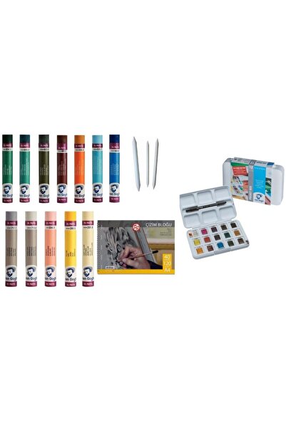 Van Gogh Vangogh Yağlı Pastel Seti 12'li Özel Tonlar + Vangogh Suluboya+Defter+Kağıt Kalem