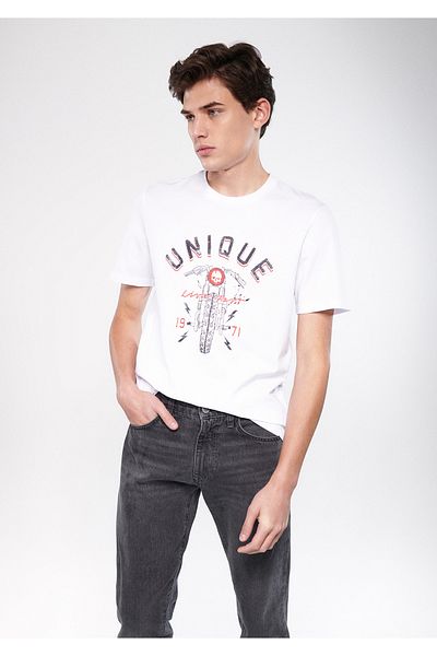 Mavi Μοναδικό εμπριμέ λευκό T-Shirt Slim Fit / Slim Fit 8811474-620