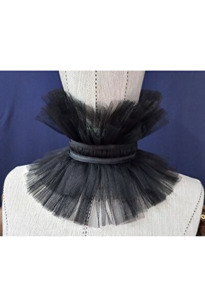 es moda shop Khloe çift kurdele çift katmanlı tül boyunluk siyah