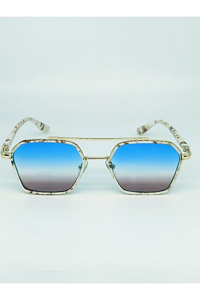 TomyHelf Rectangular Design Marble Frame Blue Gradient Glass Women's Sunglasses