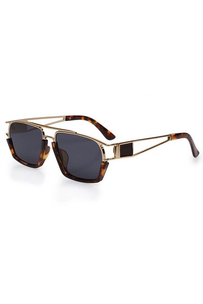 TomyHelf Unisex Sunglasses with Black Glass and Leopard-gold Frame