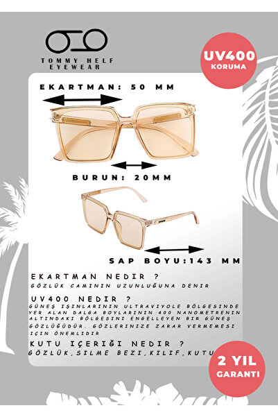 TomyHelf Kadın Güneş Gözlüğü Kare Nude Çerçeve Sap Detaylı Nude Cam