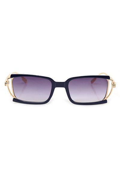TomyHelf Dark Blue Frame Black Glass Metal Gold Handle Rectangular Women's Sunglasses