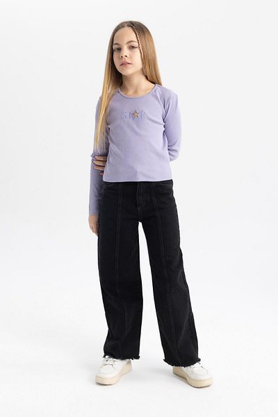 DeFacto Tricou cu mânecă lungă cu mânecă lungă, cu imprimeu, cu decolteu roșu, C0082a824sp