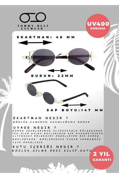 TomyHelf Women's Sunglasses Minimalist Detailed Gold Frame Black Glass