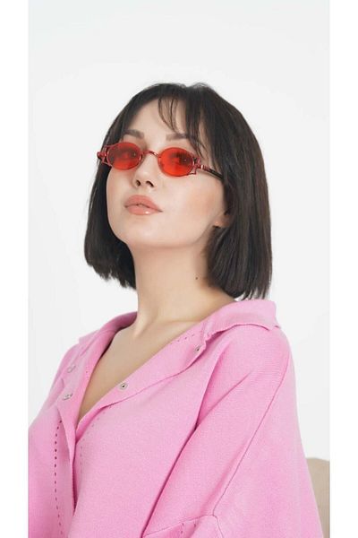 TomyHelf Women's Sunglasses Minimalist Detailed Red Frame Red Glass