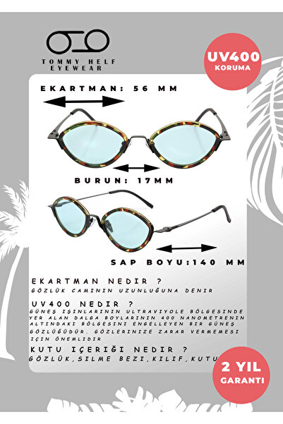 TomyHelf Kadın Güneş Gözlüğü Kamuflaj Çerçeveli Mavi Camlı