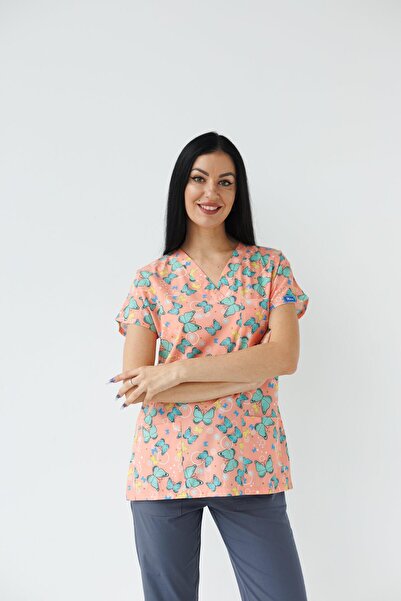 Dr. Mitra بدلة طبيب ممرضة بأكمام خفاش من الليكرا للسيدات، قميص علوي واحد منقو...