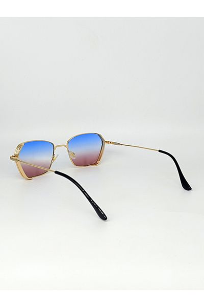 TomyHelf Dectangular Design Gold Frame Blue Gradient Glass Women's Sunglasses