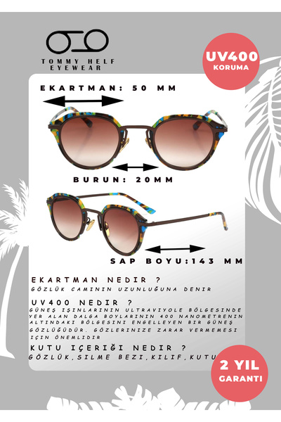 TomyHelf Kadın Güneş Gözlüğü Kahverengi Camlı Desenli Çerçeveli