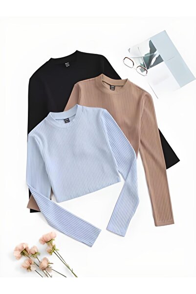 ÖZ PAMUK Kadın 3 lü Adet Fitilli %100 PAMUKLU Bisiklet Yaka Örme Kaşkorse Uzu...