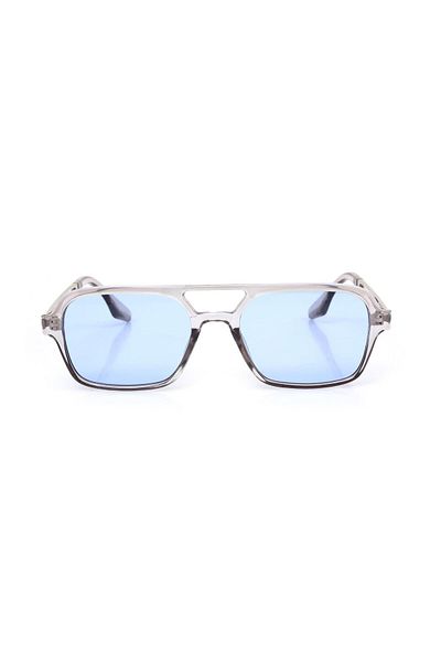 TomyHelf Gray Transparent Frame Blue Glass Rectangle Women's Sunglasses
