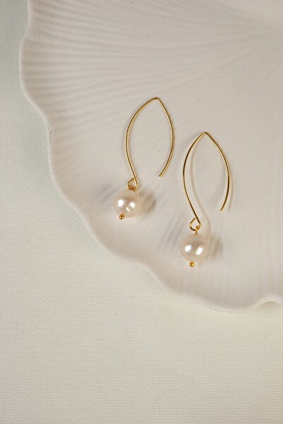 Ladies&Gentlemen Pirinç Üzeri Altın Kaplama Gerçek Inci Küpe