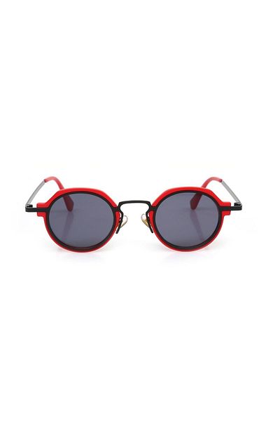 TomyHelf Uv400 Protection Red Black Frame Black Glass Hexagon Women's Sunglasses