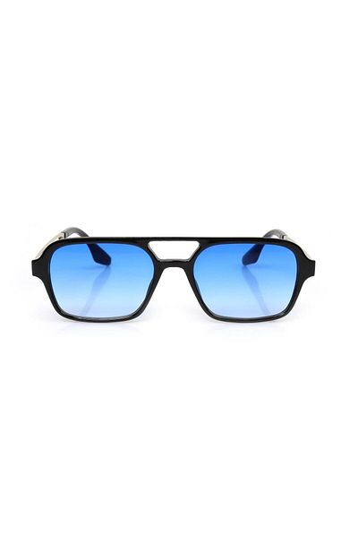 TomyHelf Women's Sunglasses Black Frame Gradient Blue Glass Rectangle with UV Filter