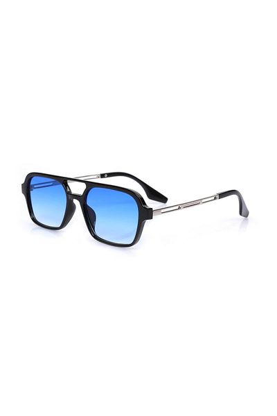 TomyHelf Women's Sunglasses Black Frame Gradient Blue Glass Rectangle with UV Filter