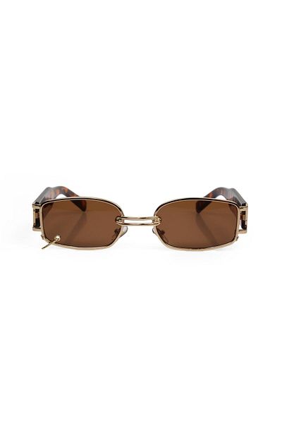 TomyHelf Women's Sunglasses Retro Rectangular Leopard Frame Brown Glass With Ring No Logo