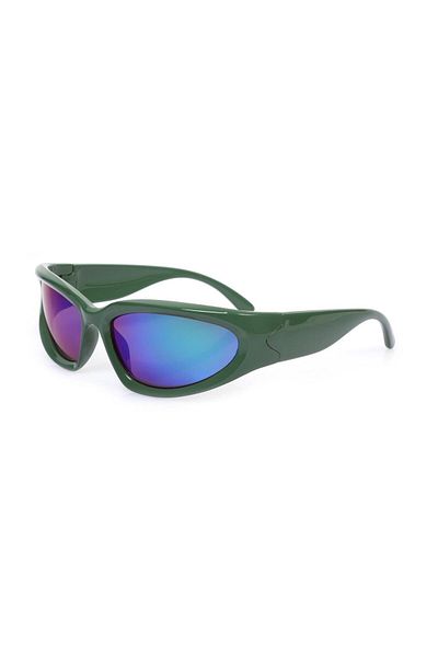 TomyHelf Cycling Glasses Green Frame Blue Mirrored Wind Protection