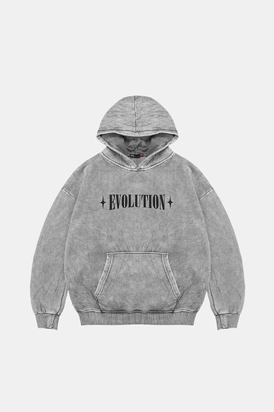 Sekizbiraltı Washed White Evolution Printed Oversize Unisex Hoodie